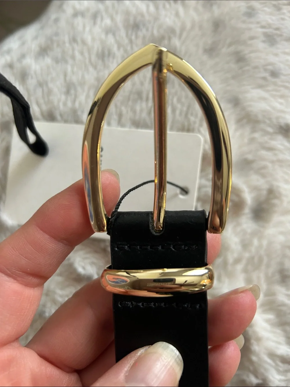 Saint + Sofia Black Leather Belt with Gold Accent Buckle